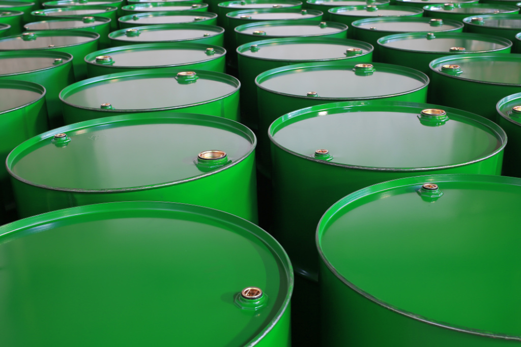metal barrels of green color