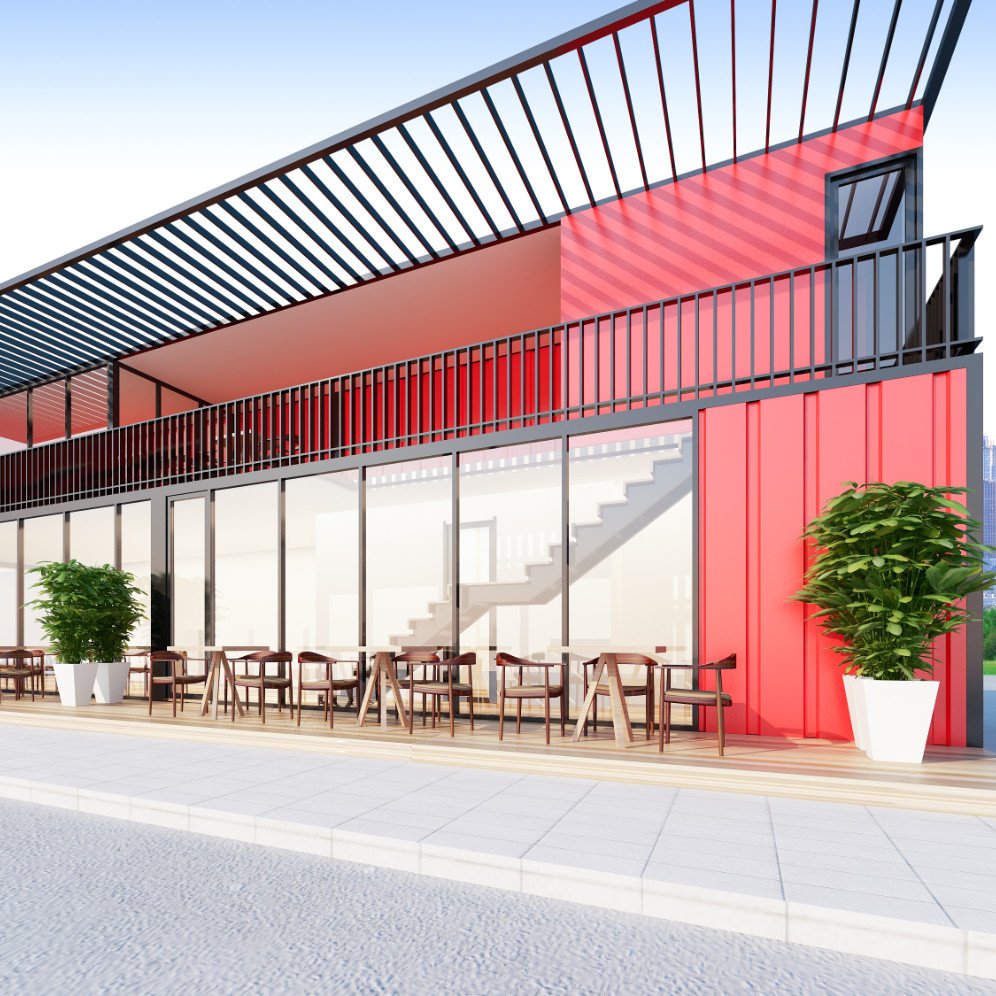 Shipping Container Restaurant with red color