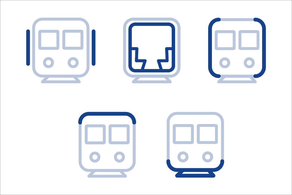 senorail icons depicting different areas of train coatings